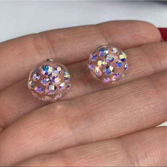 Acrylic Crystal Stud Earrings Embellished With Aurora borealis European Crystals - Picture 4 of 14
